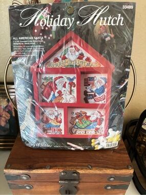 All American Santa Cross Stitch Display Kit - Red - Vintage 1995